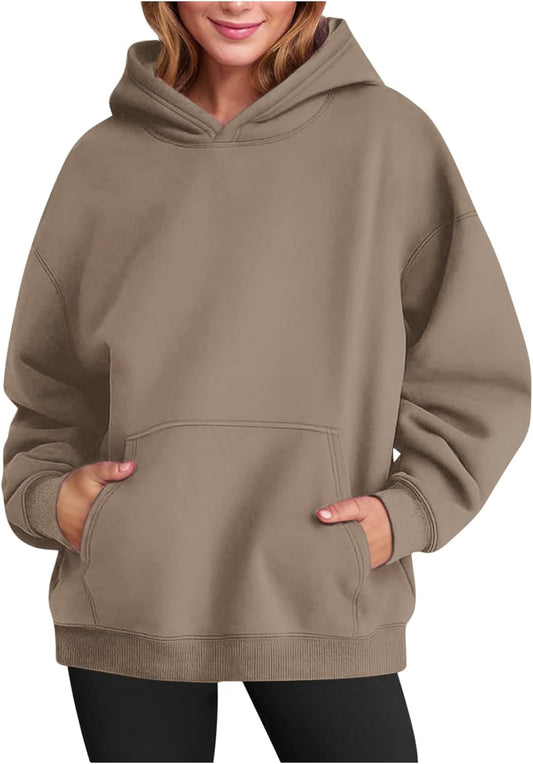 Women's Oversized Fleece Hoodie - Long Sleeve Casual Pullover Sweater for Fall and Winter