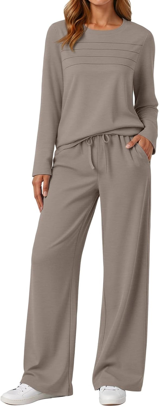 Sweatsuits Women 2 Piece Outfit Fall Airport Lounge Sweat Sets with Wide Leg Pants Track Fashion Suits 2025